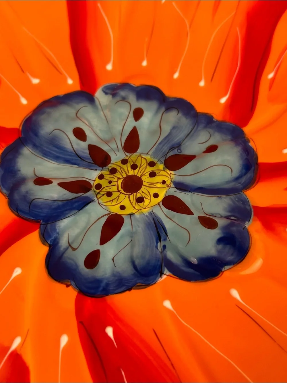 Laurie Gates Hand Painted Orange Flower Serving Plate